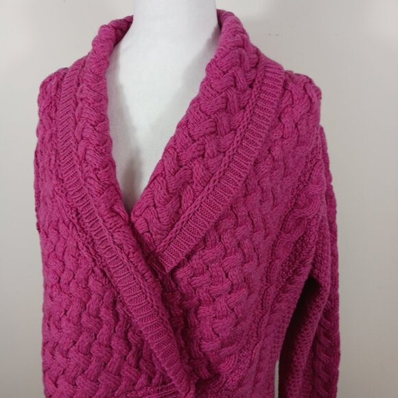 NWOT Aran Crafts Ireland 100% Merino Wool Long Cardigan Pink, SZ Large Lagenlook - Picture 7 of 16